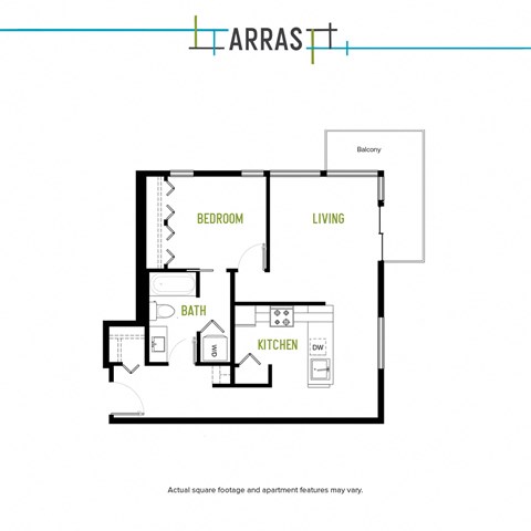 Floor plan for 1 bed, 1 bath, 909 sqft